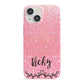 Pink Glitter with Custom Black Text iPhone 13 Mini Full Wrap 3D Snap Case