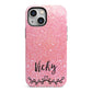 Pink Glitter with Custom Black Text iPhone 13 Mini Full Wrap 3D Tough Case