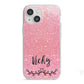 Pink Glitter with Custom Black Text iPhone 13 Mini TPU Impact Case with White Edges