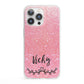 Pink Glitter with Custom Black Text iPhone 13 Pro Clear Bumper Case