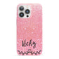 Pink Glitter with Custom Black Text iPhone 13 Pro Full Wrap 3D Snap Case