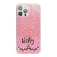 Pink Glitter with Custom Black Text iPhone 13 Pro Max Clear Bumper Case