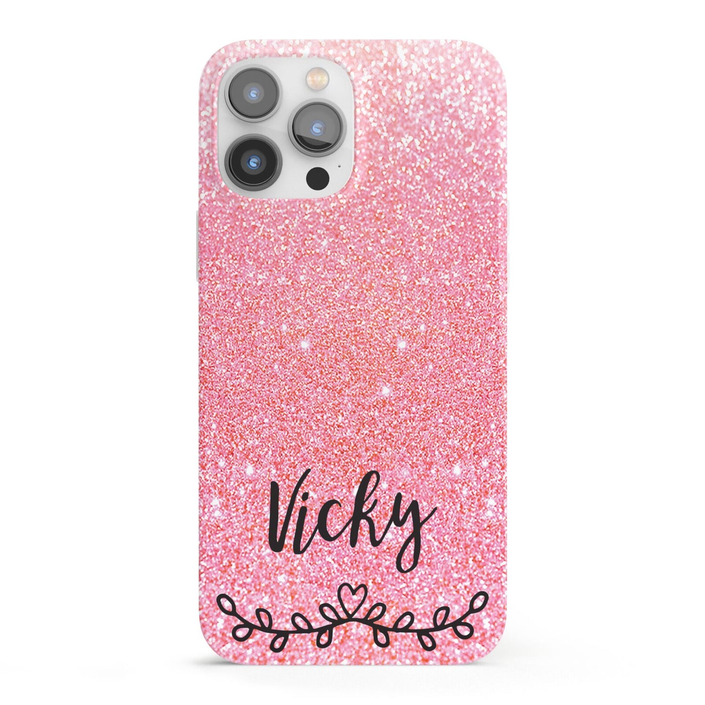 Pink Glitter with Custom Black Text iPhone 13 Pro Max Full Wrap 3D Snap Case