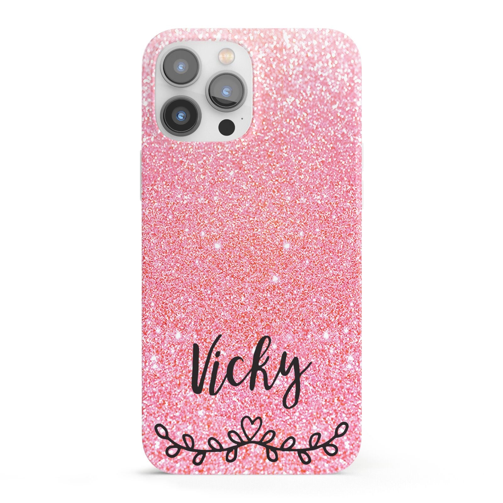 Pink Glitter with Custom Black Text iPhone 13 Pro Max Full Wrap 3D Snap Case