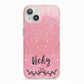 Pink Glitter with Custom Black Text iPhone 13 TPU Impact Case with Pink Edges
