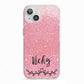 Pink Glitter with Custom Black Text iPhone 13 TPU Impact Case with White Edges