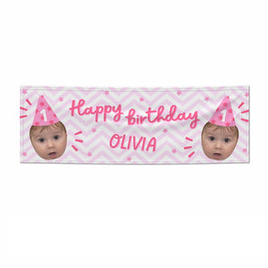 Pink Happy Birthday Personalised Face Banner