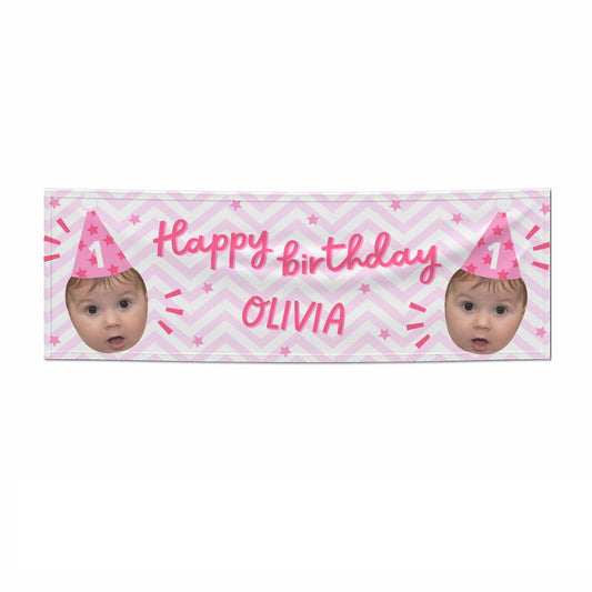 Pink Happy Birthday Personalised Face 6x2 Paper Banner
