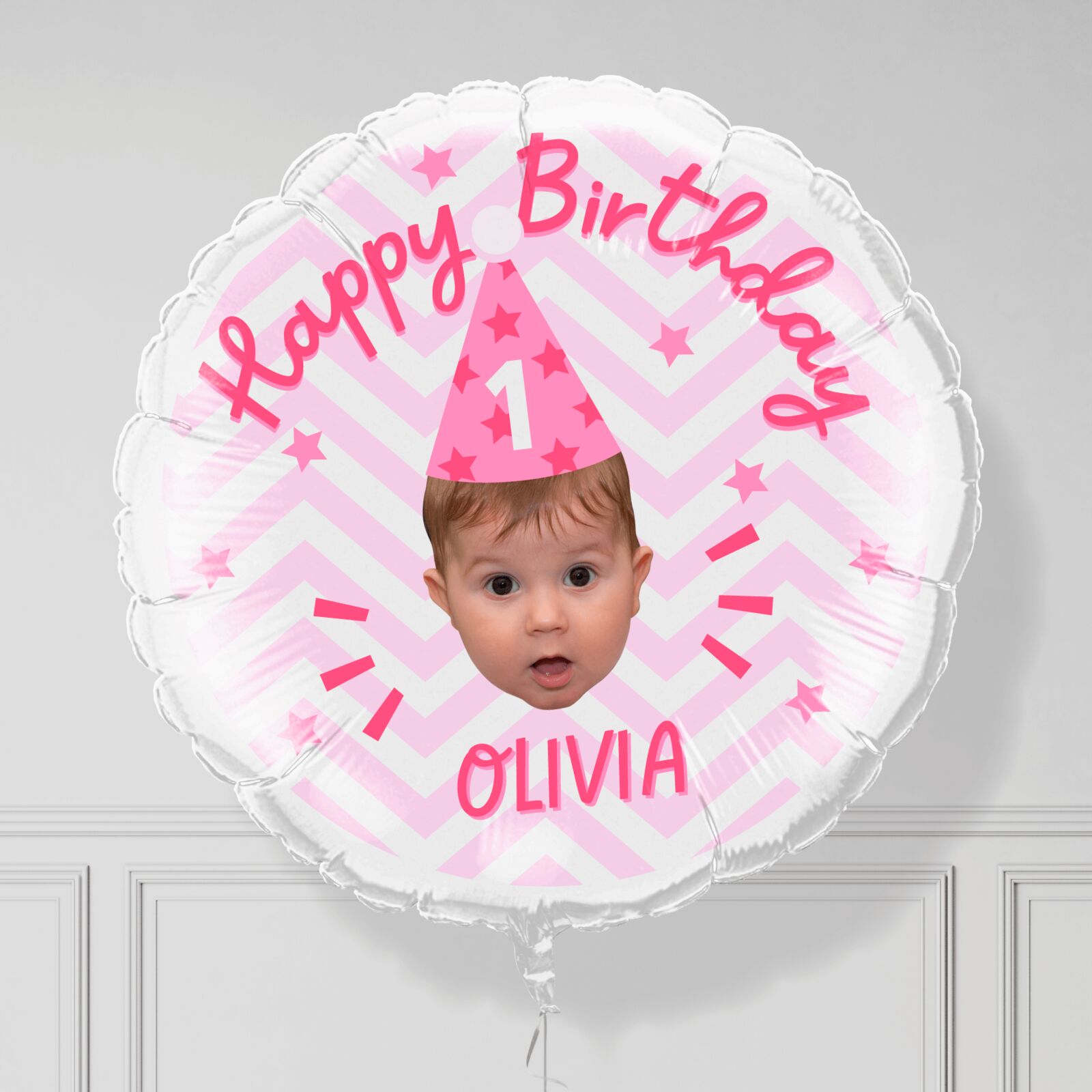 Pink Happy Birthday Personalised Face Balloon