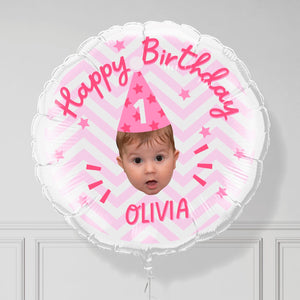 Pink Happy Birthday Personalisiertes Gesicht Ballon