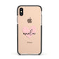 Pink Heart Sketch with Name Apple iPhone Xs Impact Case Black Edge on Gold Phone