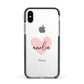 Pink Heart Sketch with Name Apple iPhone Xs Impact Case Black Edge on Silver Phone
