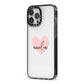 Pink Heart Sketch with Name iPhone 13 Pro Max Black Impact Case Side Angle on Silver phone