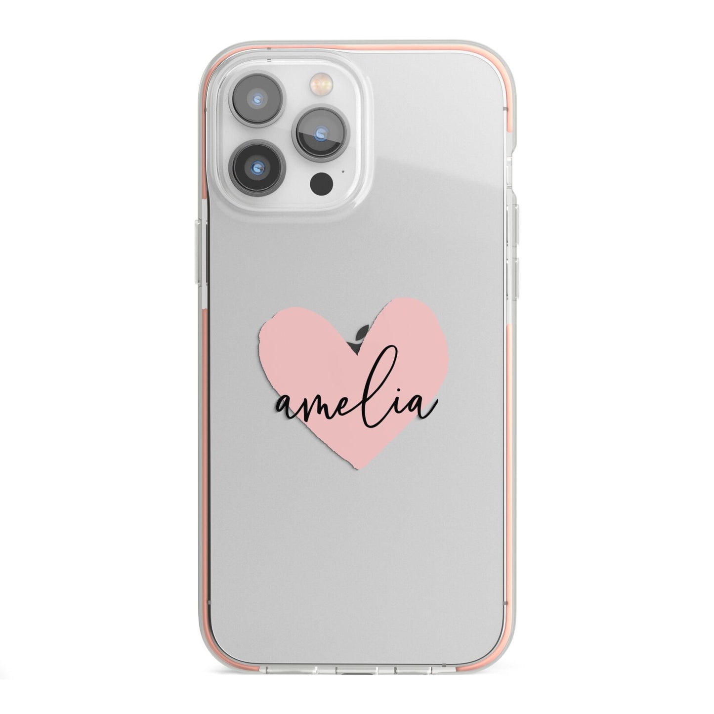 Pink Heart Sketch with Name iPhone 13 Pro Max TPU Impact Case with Pink Edges