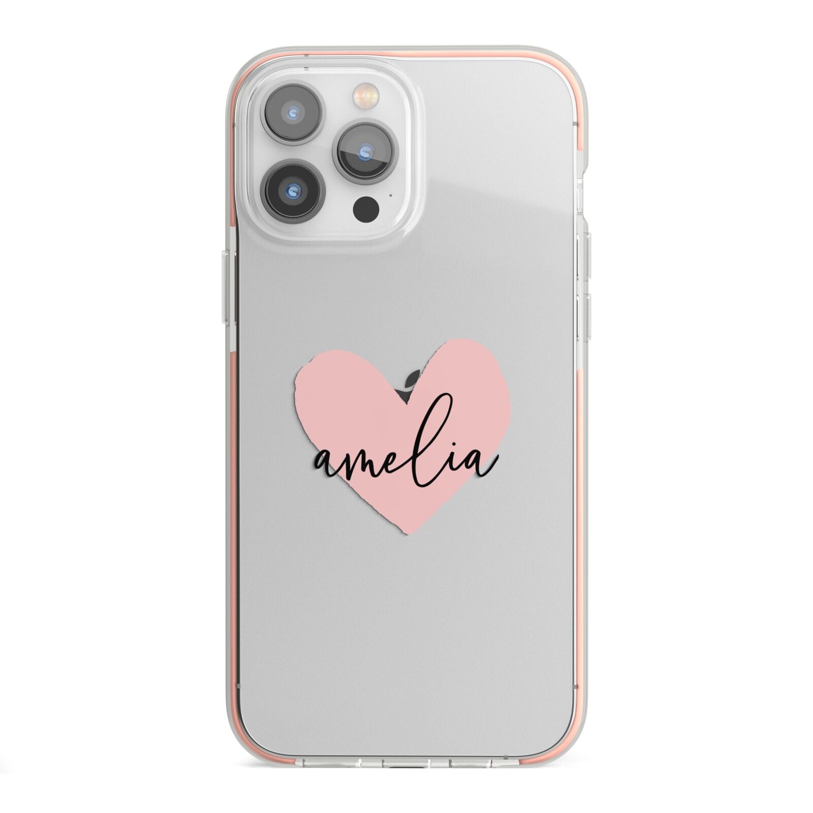 Pink Heart Sketch with Name iPhone 13 Pro Max TPU Impact Case with Pink Edges