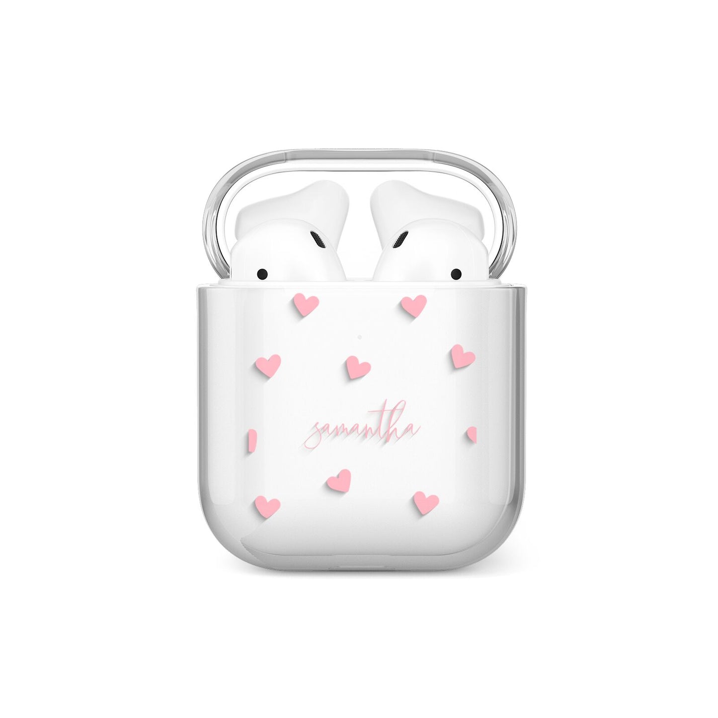 Pink Hearts with Custom Name AirPods Case
