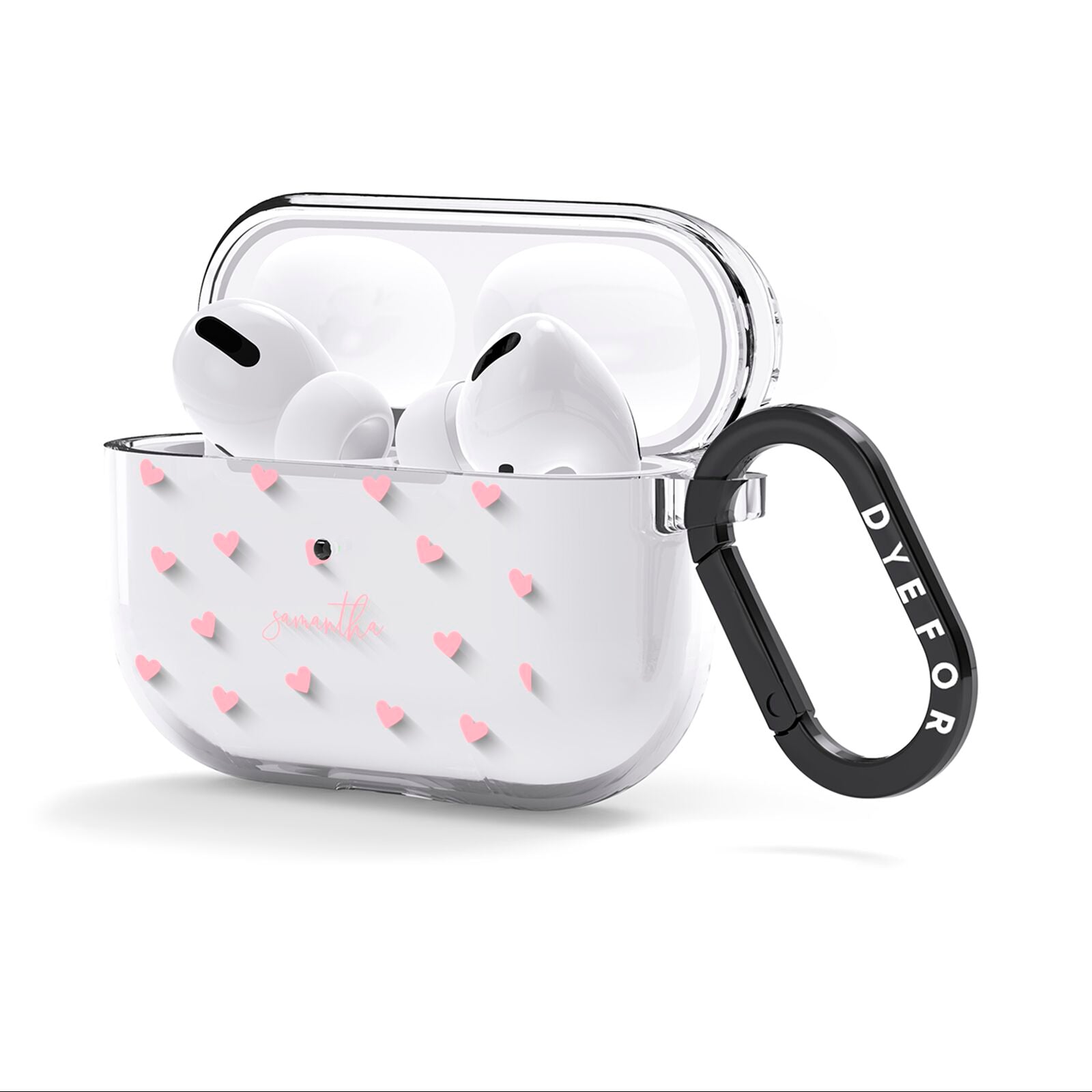 Pink Hearts with Custom Name AirPods Clear Case 3rd Gen Side Image