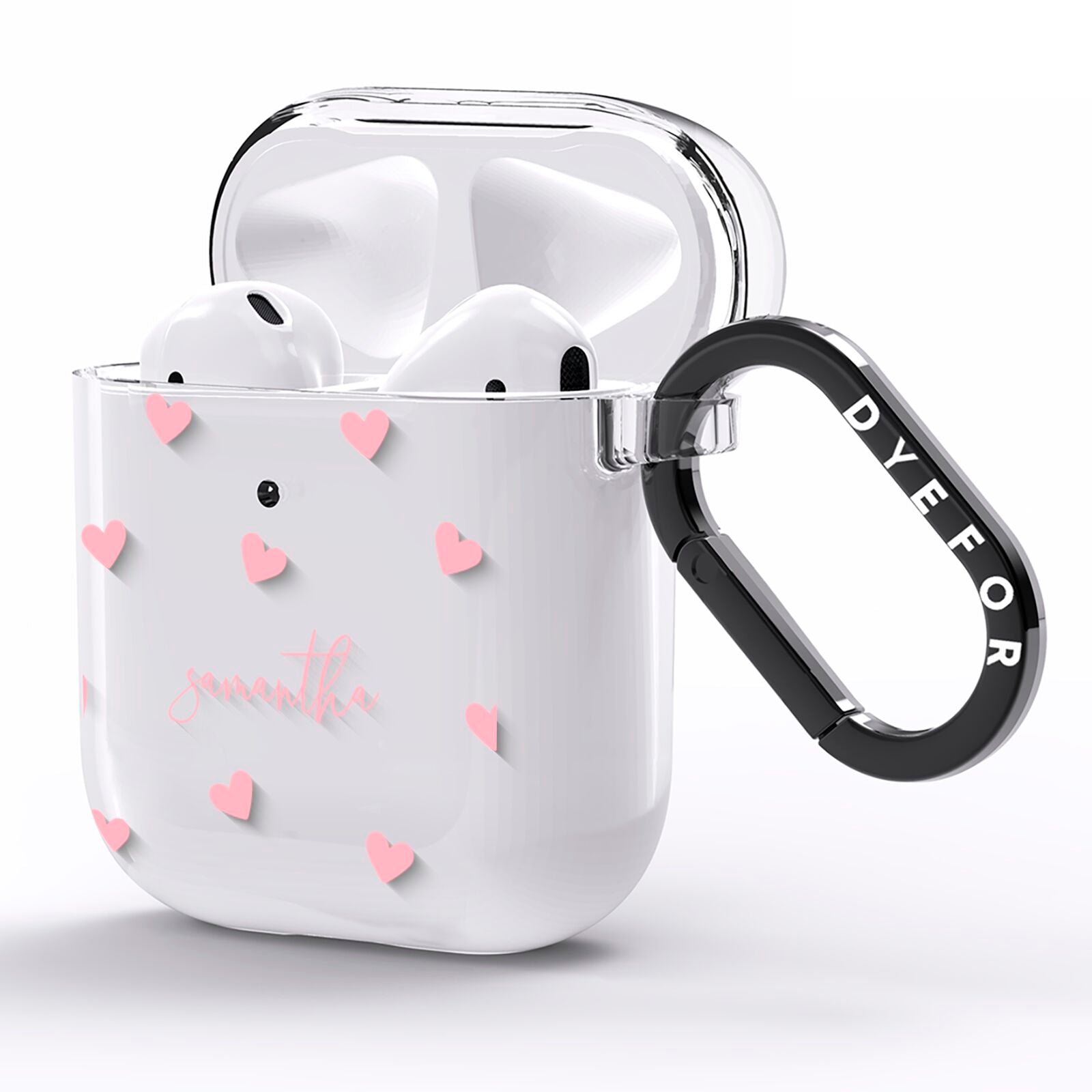 Pink Hearts with Custom Name AirPods Clear Case Side Image