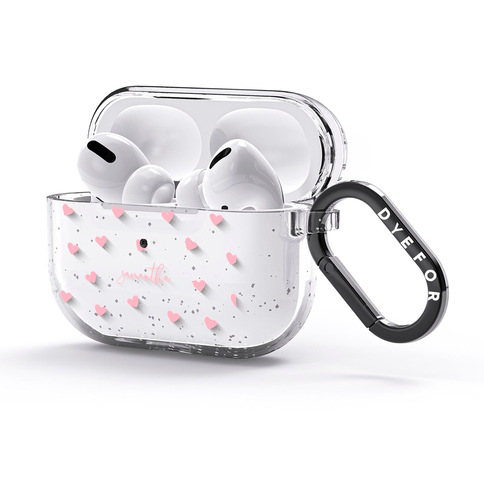 Pink Hearts with Custom Name AirPods Glitter Case 3rd Gen Side Image