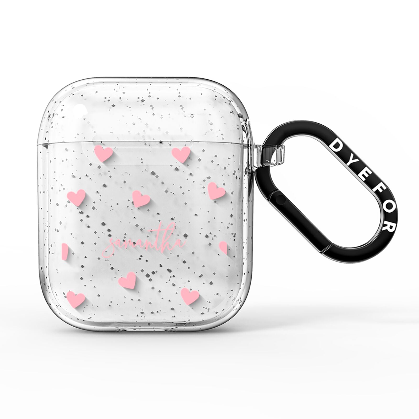 Pink Hearts with Custom Name AirPods Glitter Case