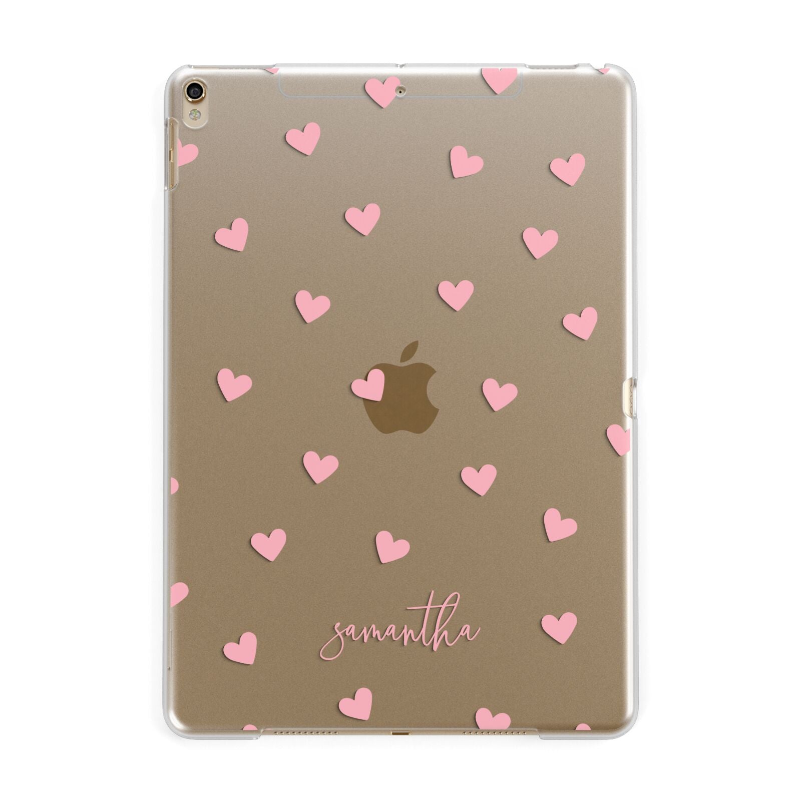 Pink Hearts with Custom Name Apple iPad Gold Case
