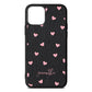 Pink Hearts with Custom Name Black Pebble Leather iPhone 11 Case