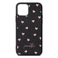 Pink Hearts with Custom Name Black Pebble Leather iPhone 11 Pro Case