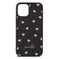 Pink Hearts with Custom Name Black Pebble Leather iPhone 12 Mini Case
