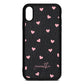Pink Hearts with Custom Name Black Pebble Leather iPhone Xr Case