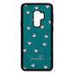 Pink Hearts with Custom Name Green Pebble Leather Samsung S9 Plus Case