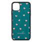 Pink Hearts with Custom Name Green Pebble Leather iPhone 11 Pro Max Case