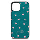 Pink Hearts with Custom Name Green Pebble Leather iPhone 12 Pro Max Case