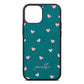 Pink Hearts with Custom Name Green Pebble Leather iPhone 13 Mini Case
