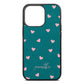 Pink Hearts with Custom Name Green Pebble Leather iPhone 13 Pro Case