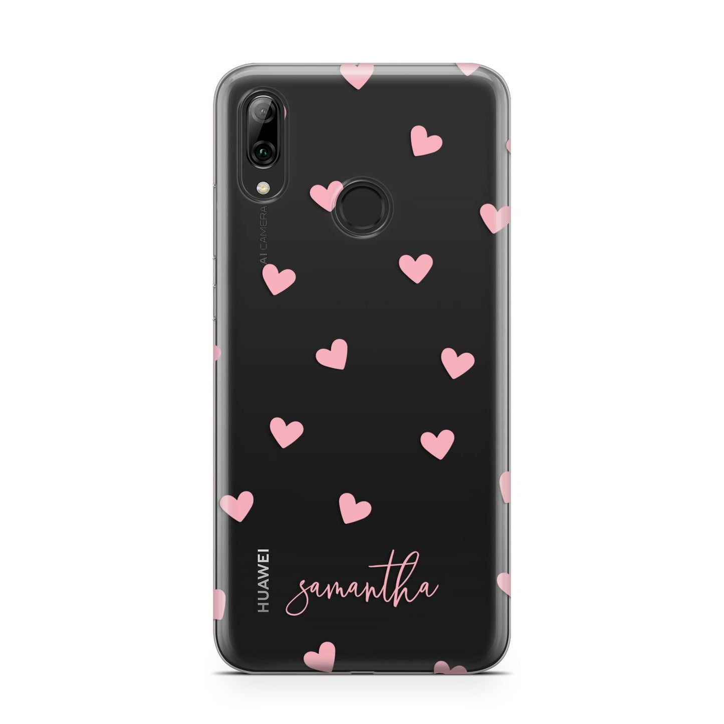 Pink Hearts with Custom Name Huawei Y7 2019
