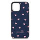 Pink Hearts with Custom Name Navy Blue Pebble Leather iPhone 12 Pro Max Case