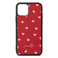 Pink Hearts with Custom Name Red Pebble Leather iPhone 11 Case
