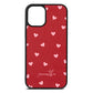 Pink Hearts with Custom Name Red Pebble Leather iPhone 12 Mini Case