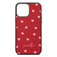 Pink Hearts with Custom Name Red Pebble Leather iPhone 13 Pro Max Case