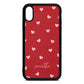 Pink Hearts with Custom Name Red Pebble Leather iPhone Xr Case