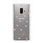 Pink Hearts with Custom Name Samsung Galaxy S9 Plus Case on Silver phone