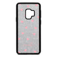 Pink Hearts with Custom Name Silver Pebble Leather Samsung S9 Case