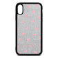 Pink Hearts with Custom Name Silver Pebble Leather iPhone Xr Case
