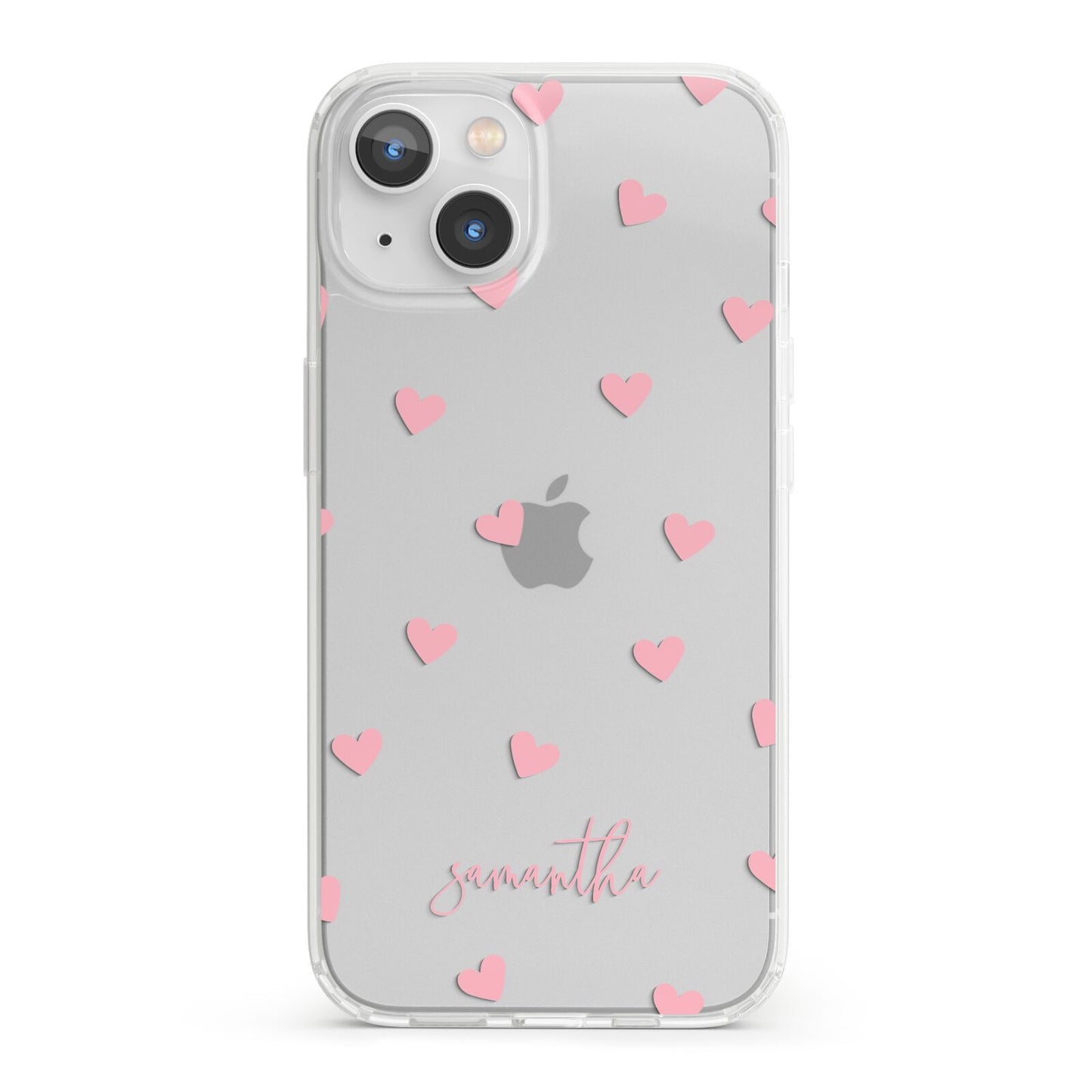 Pink Hearts with Custom Name iPhone 13 Clear Bumper Case