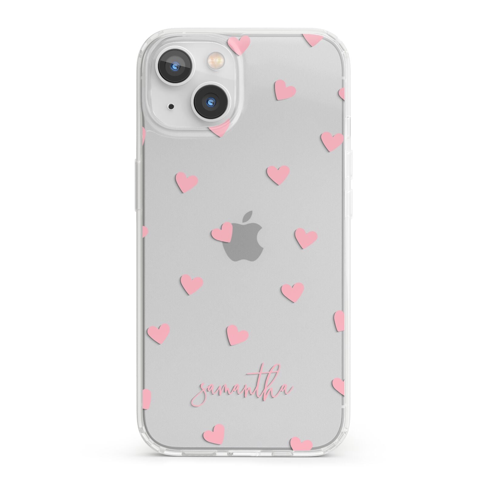 Pink Hearts with Custom Name iPhone 13 Clear Bumper Case