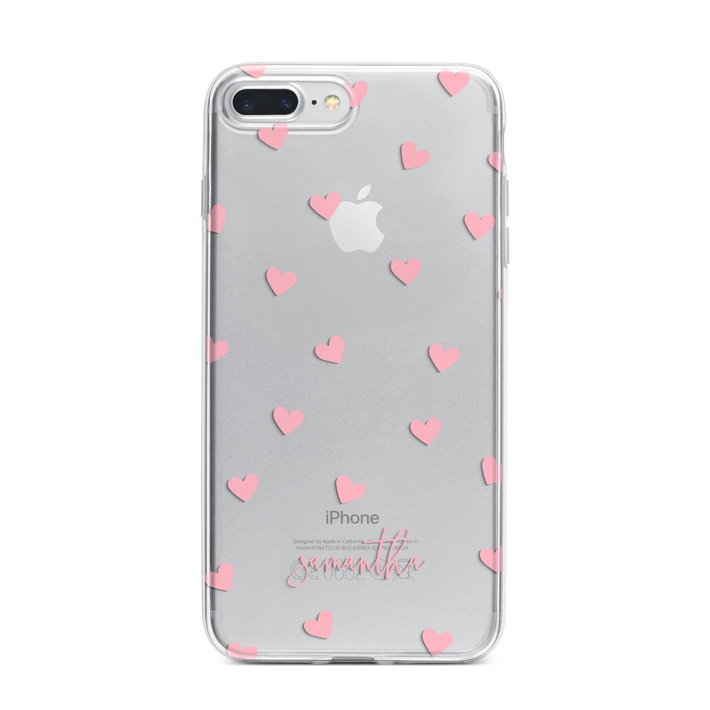 Pink Hearts with Custom Name iPhone 7 Plus Bumper Case on Silver iPhone