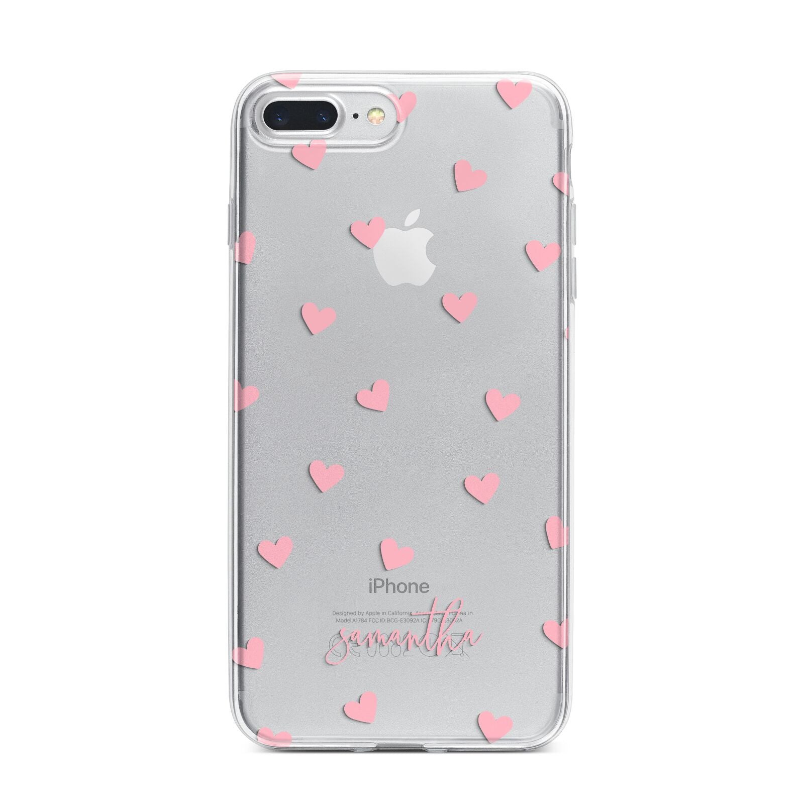 Pink Hearts with Custom Name iPhone 7 Plus Bumper Case on Silver iPhone