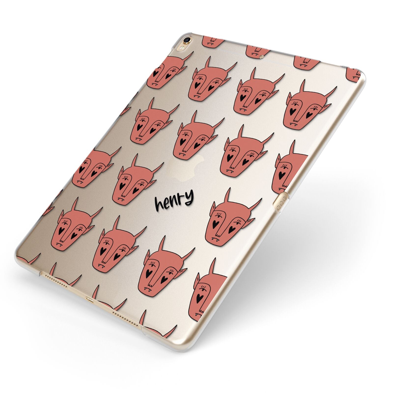 Pink Horned Halloween Personalised Apple iPad Case on Gold iPad Side View