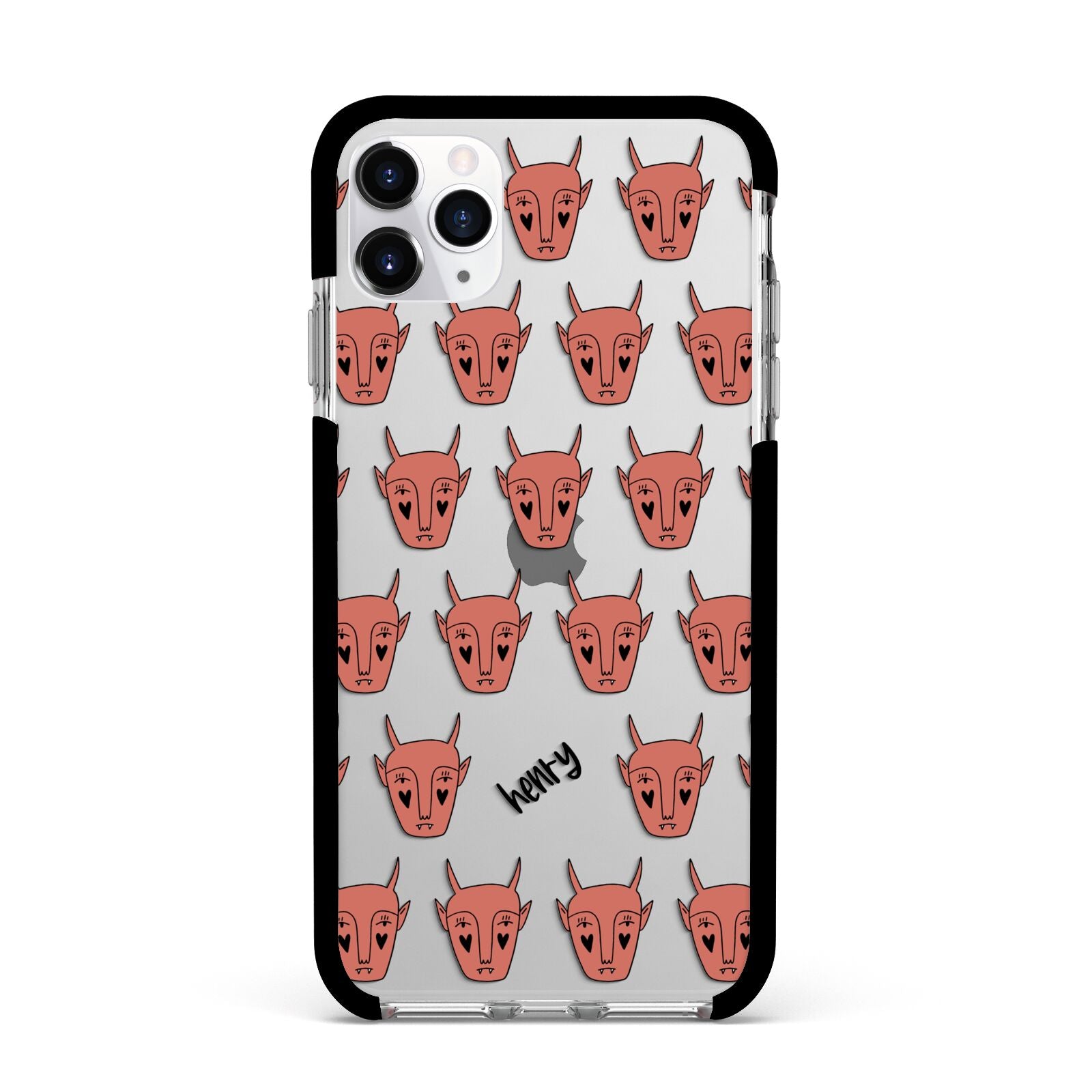 Pink Horned Halloween Personalised Apple iPhone 11 Pro Max in Silver with Black Impact Case