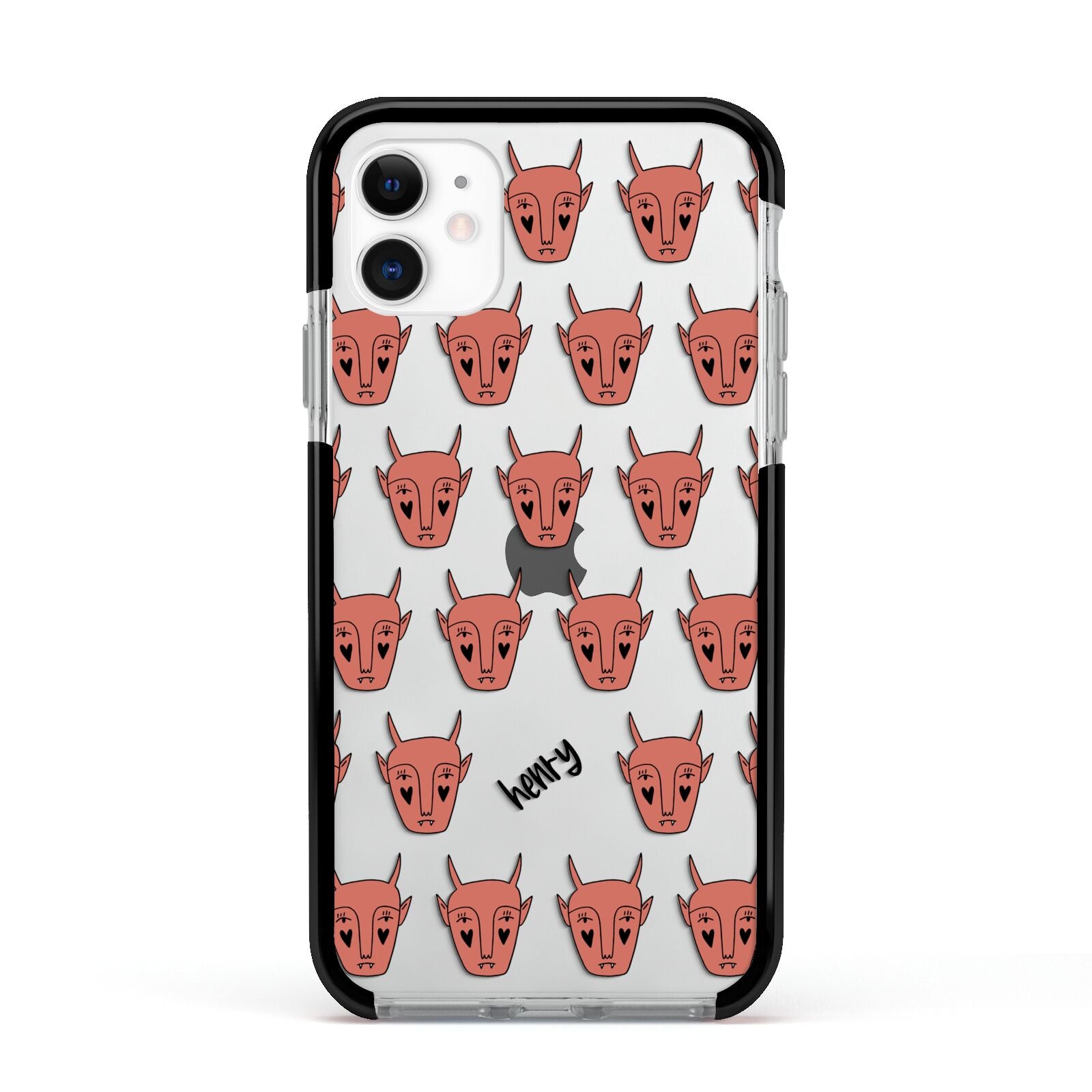Pink Horned Halloween Personalised Apple iPhone 11 in White with Black Impact Case